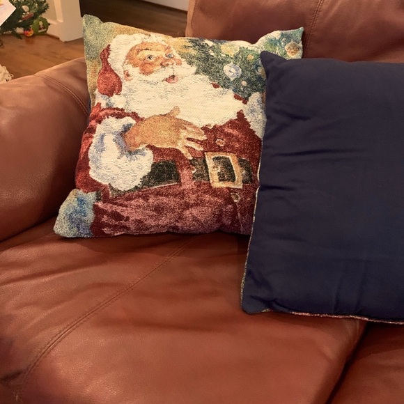 Vintage Set 2 Christmas Throw Pillows Santa Claus 16x16 Square Tapestry Holiday - Picture 2 of 5